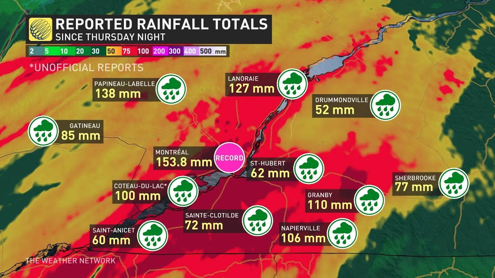 Debby rainfall totals Quebec