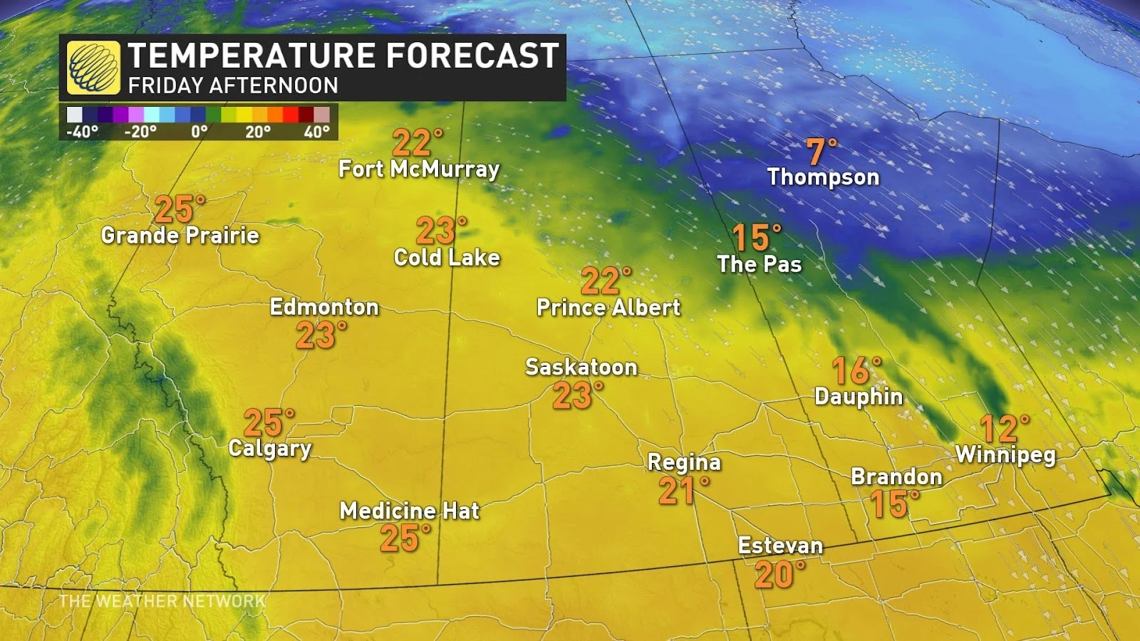 Prairies Friday forecast temperatures - April 28, 2025