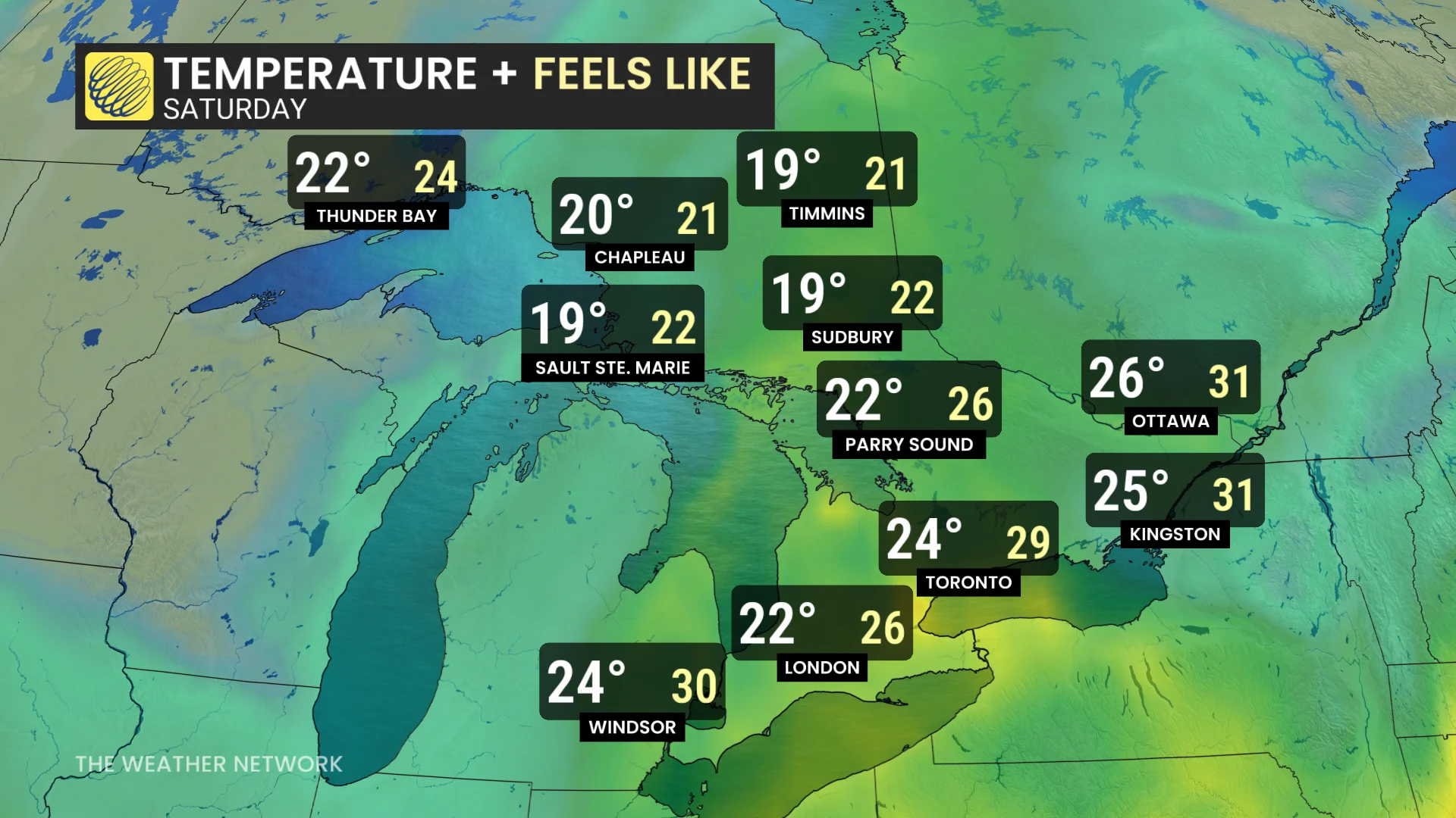 Baron - Ontario temperatures Saturday - Aug 21