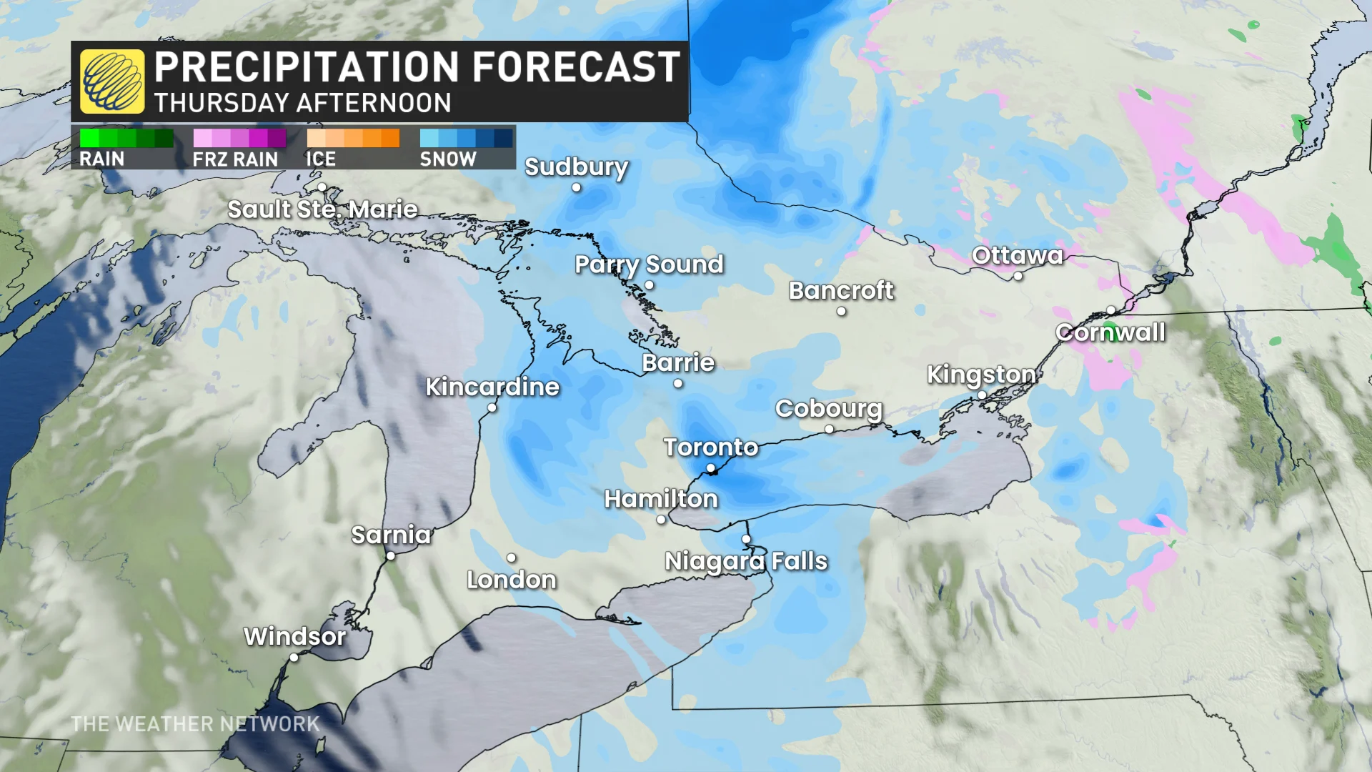Baron - Thursday afternoon precipitation in Ontario - Mar5