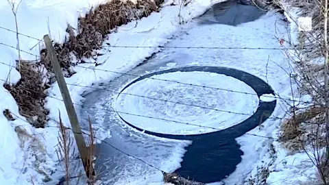 Mesmerizing 'satellite' ice disc captured on Alberta waterway (VIDEO)