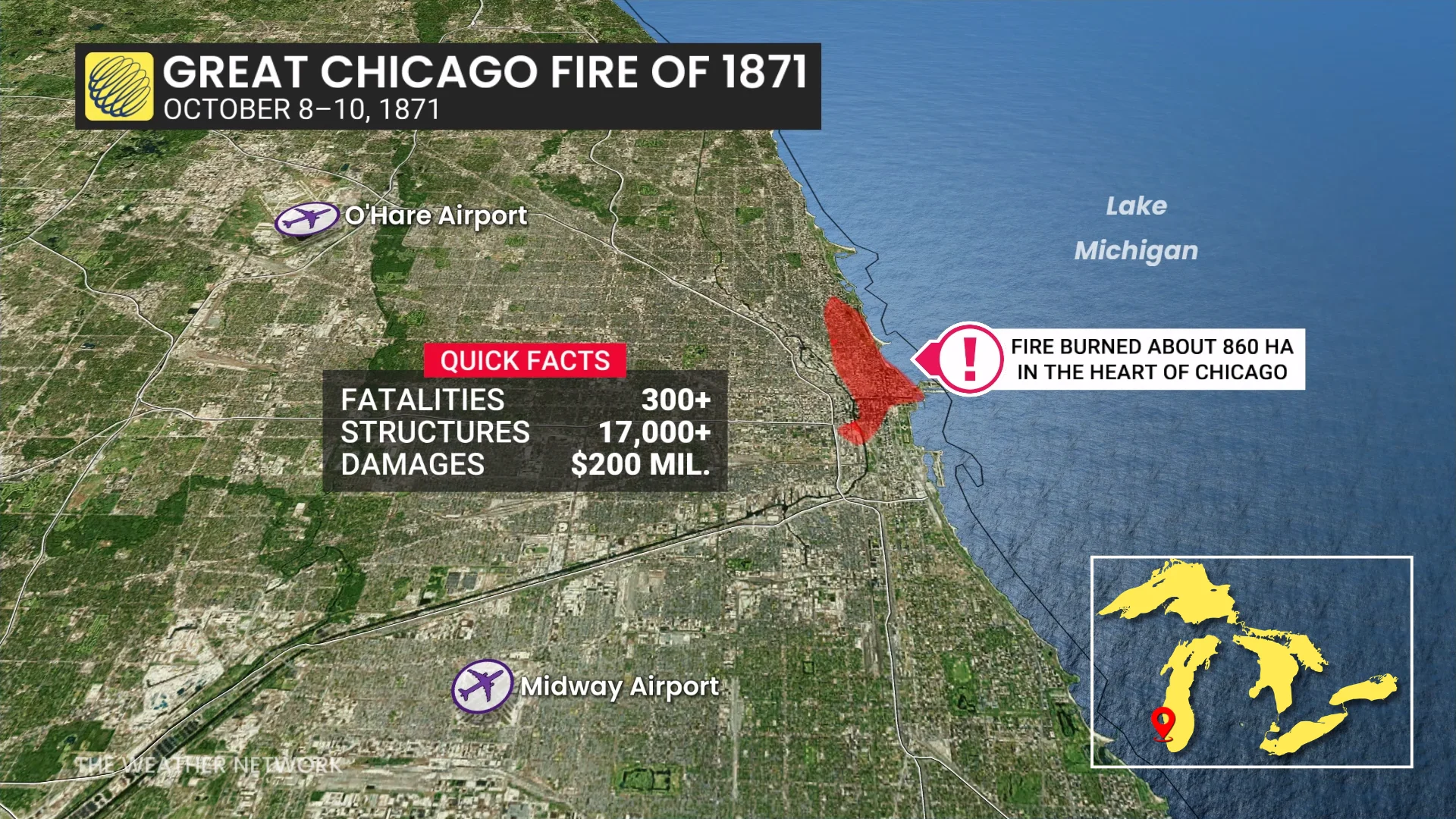 Great Chicago Fire of 1871 Locator Map