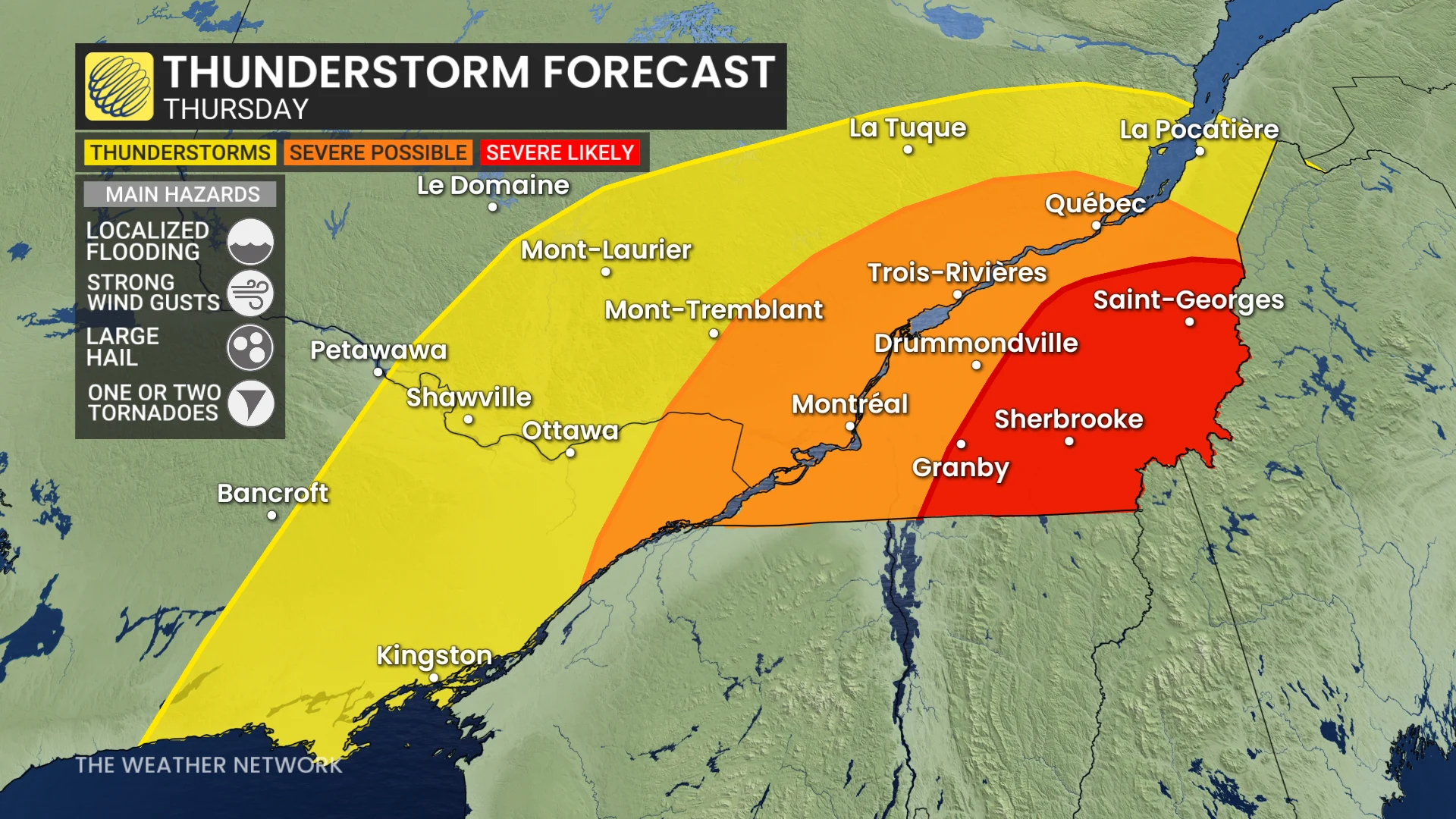 Quebec storm risk map Thursday