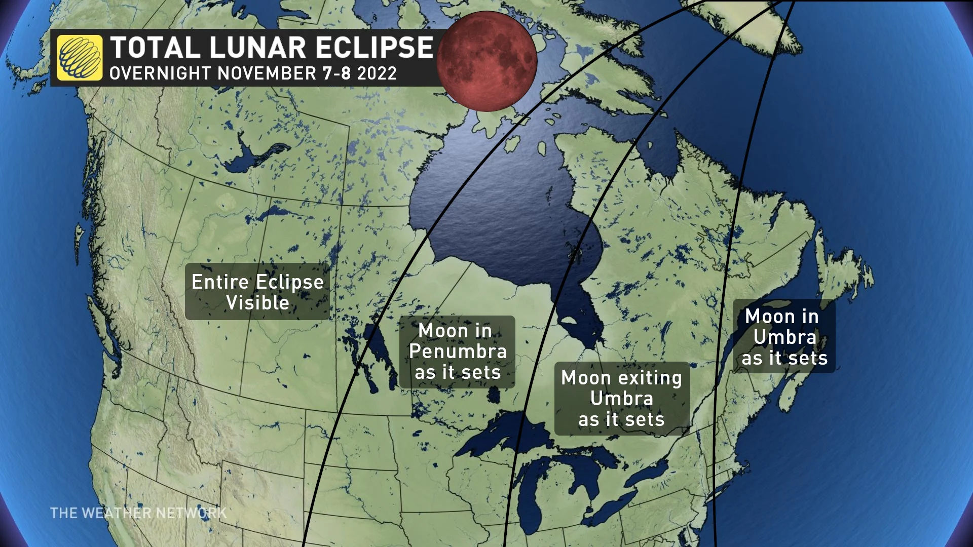 Nov 8 Total Lunar Eclipse - Visibility Map