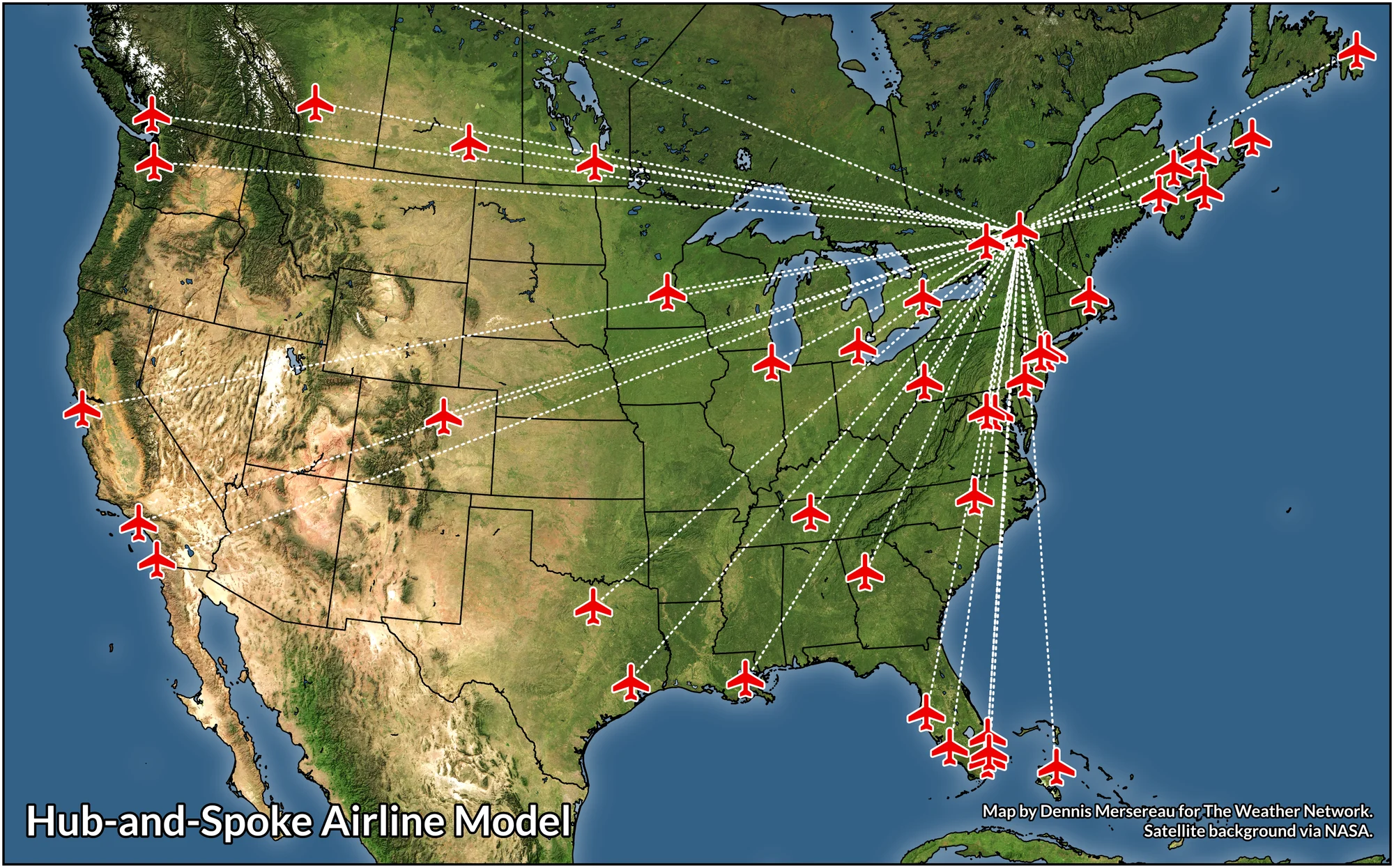 Hub and Spoke Airline Model Map