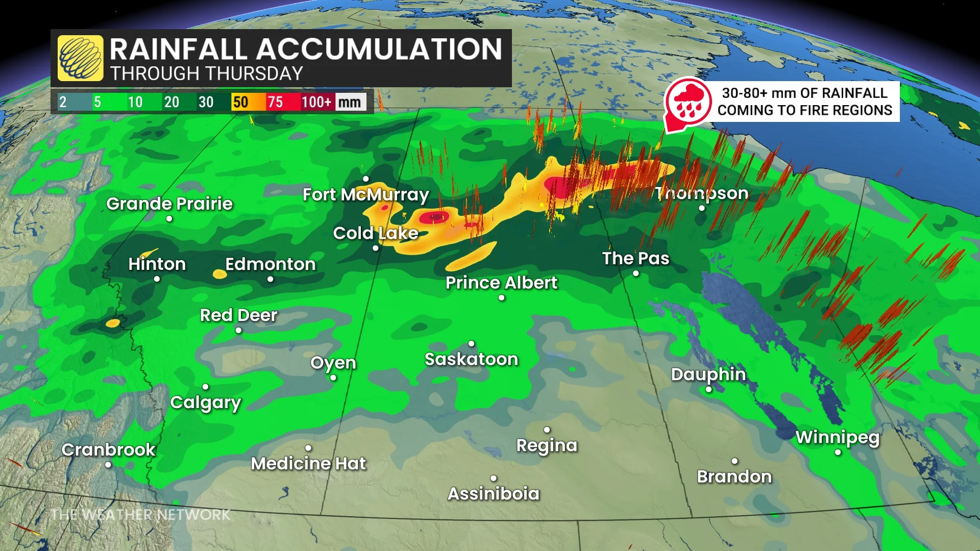 Prairies rainfall map through Thursday