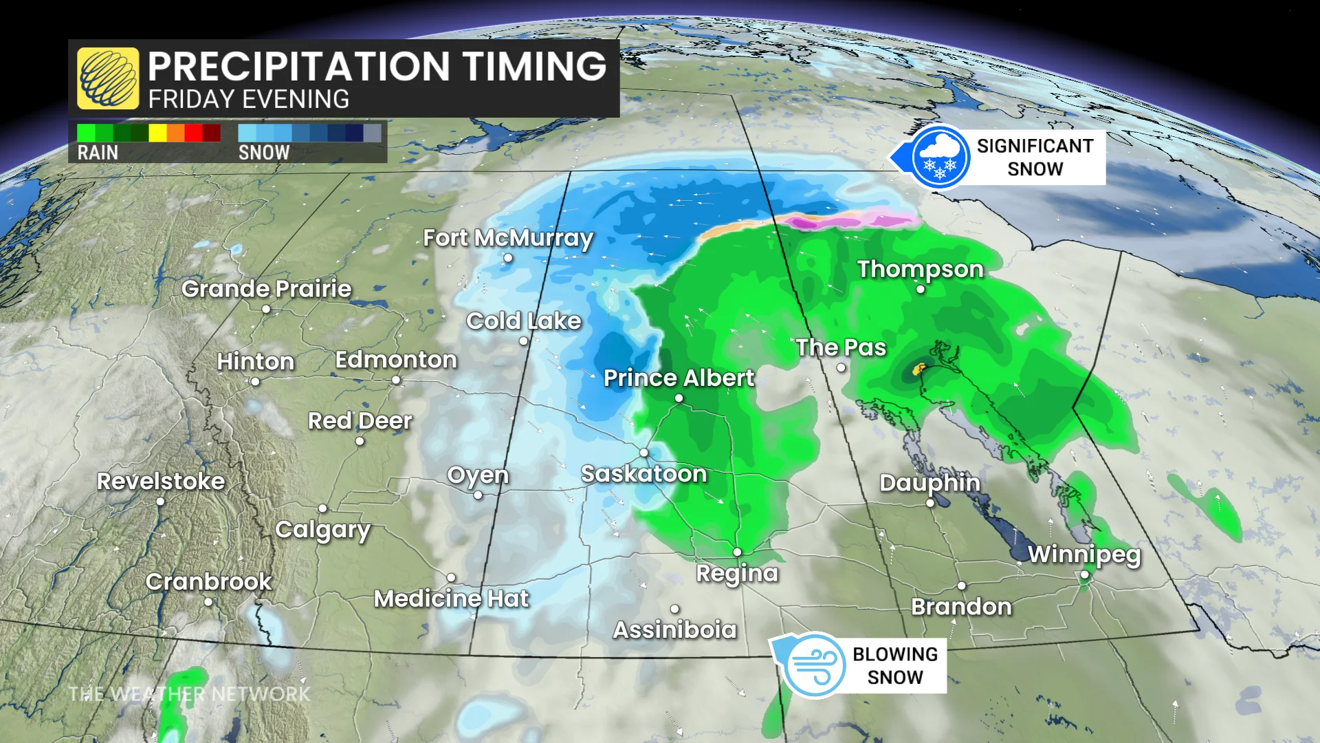 Prairies precipitation Friday evening