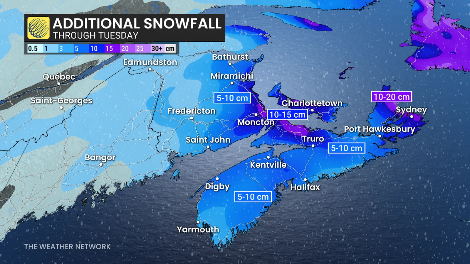Additional Snowfall for Nova Scotia through Tuesday
