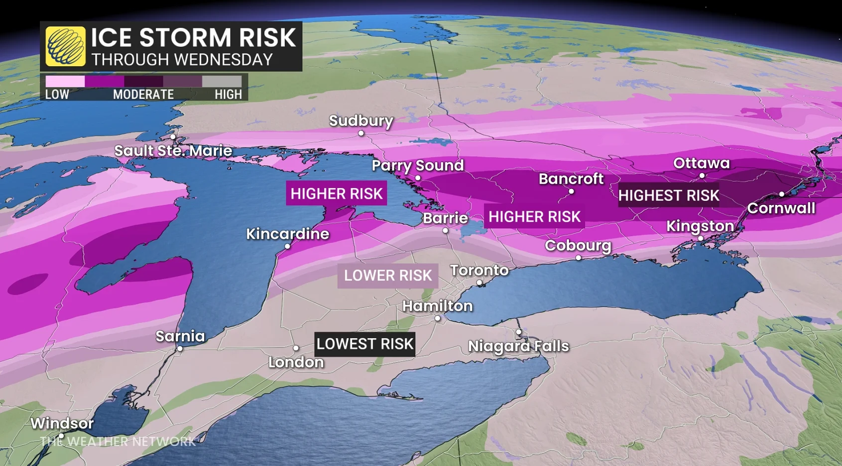 Freezing rain risk Ontario and Quebec through Wednesday