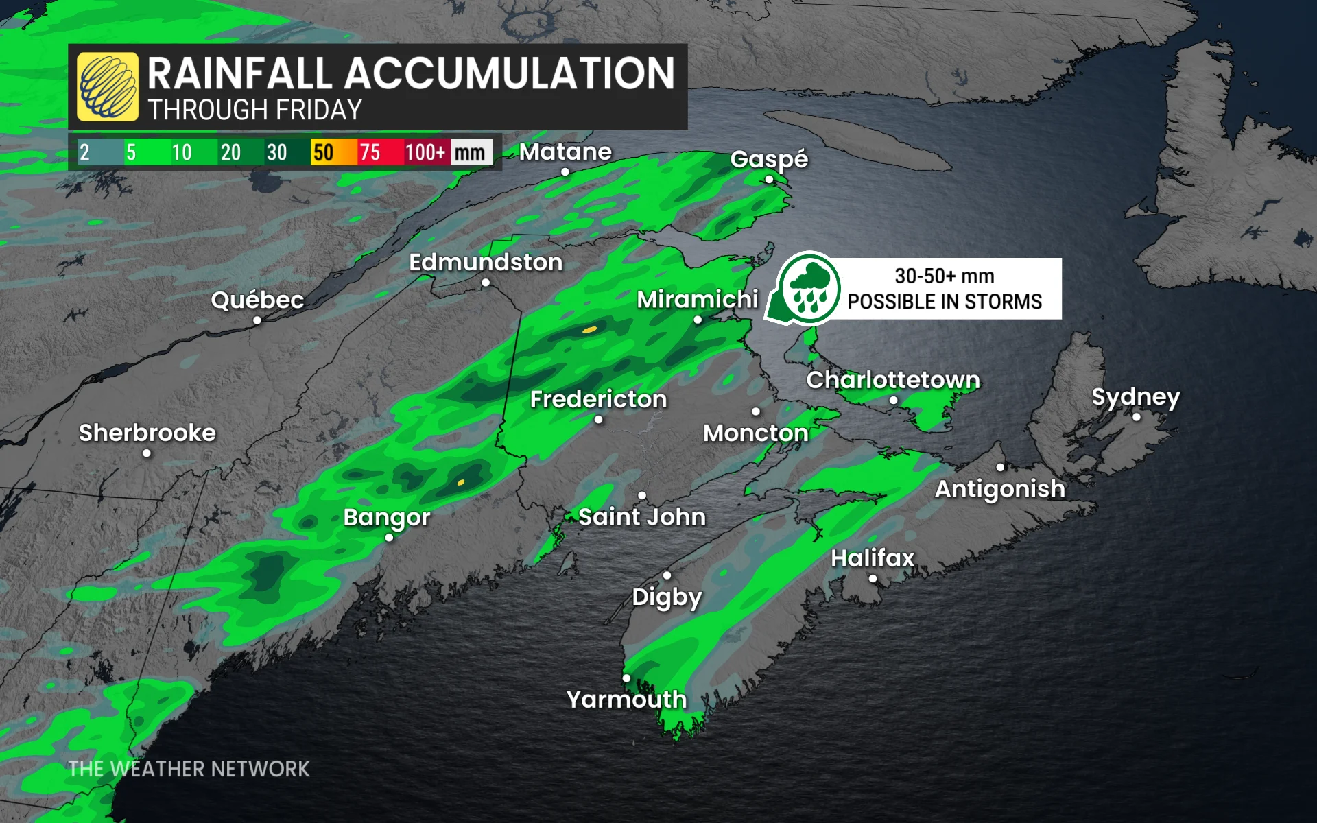 Maritimes forecast rain totals Friday - Aug. 28, 2026