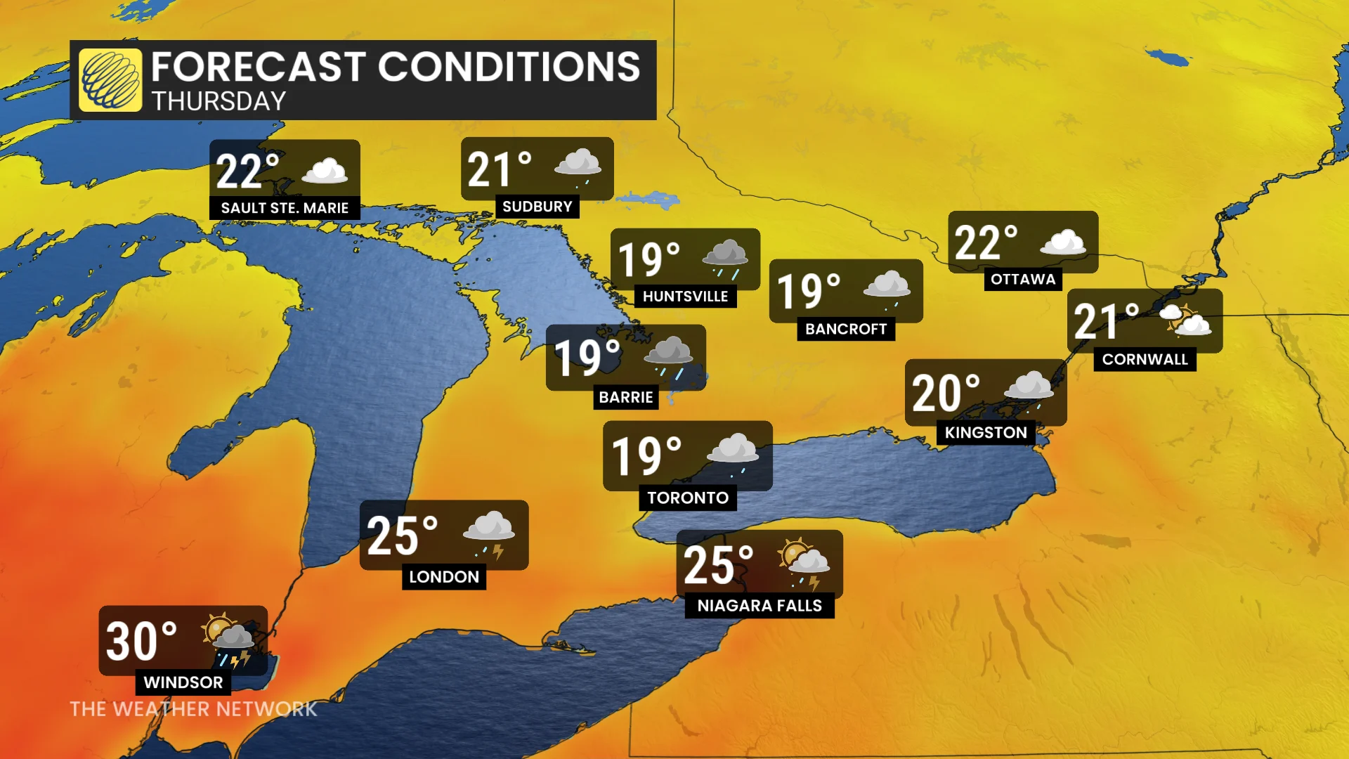 Baron - Ontario Thursday temperatures - June25