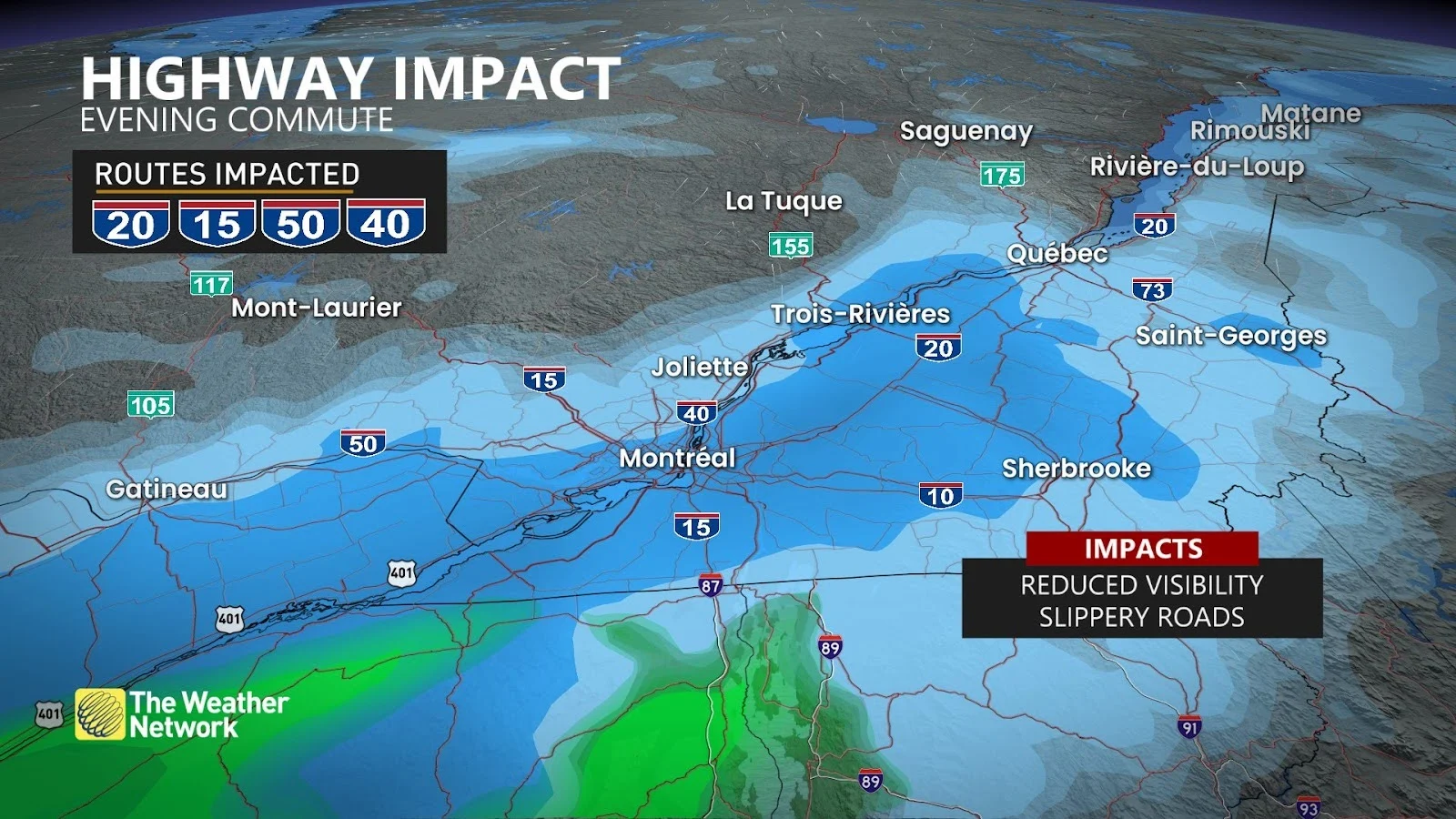 Quebec evening commute highway impacts