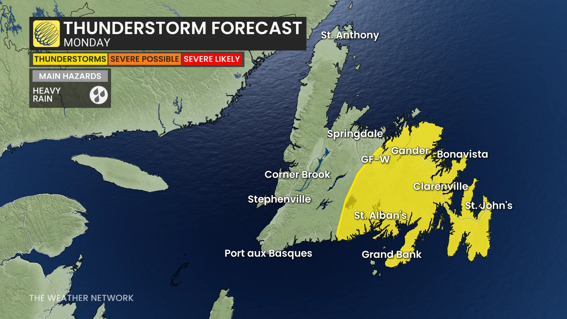 Newfoundland storm risk map Monday