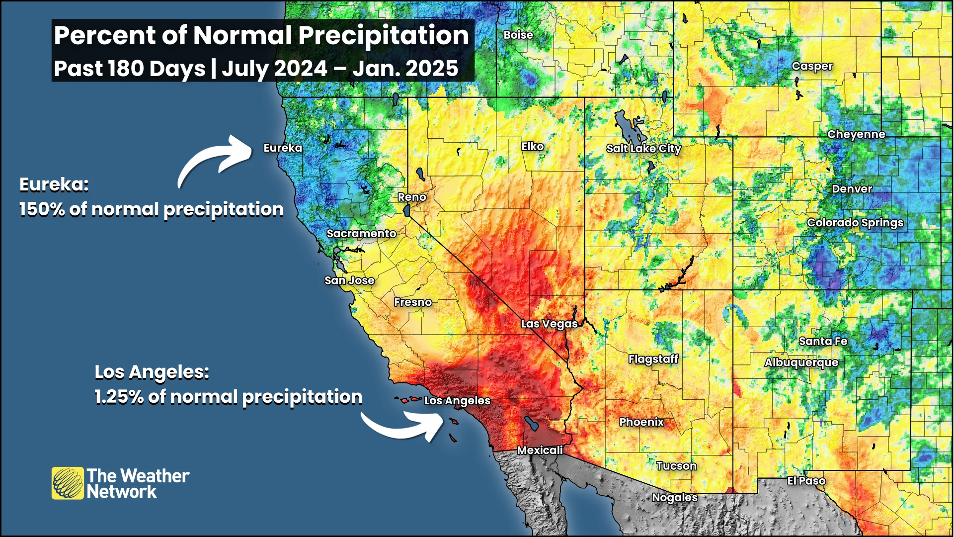 California Percent of Normal Precip 2024-2025