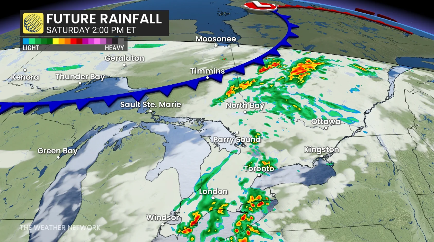 Ontario precipitation timing Saturday afternoon