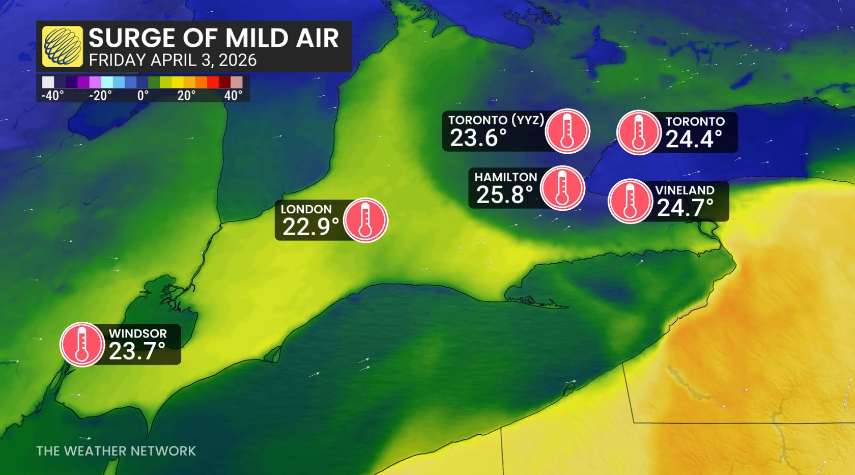 Ontario April 3 warm temperatures