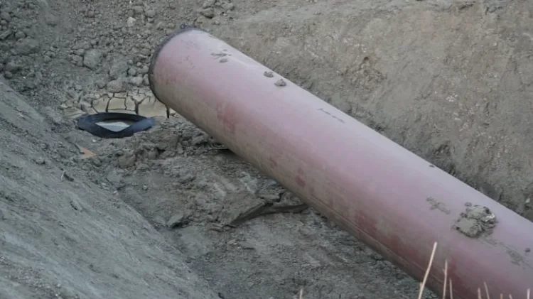 CBC A section of pipe is placed in a trench near Oyen, Alta., as part of the Keystone XL project in September 2020. The Alberta government and TC Energy announced the official termination of the pipeline extension on Wednesday. (Kyle Bakx/CBC)