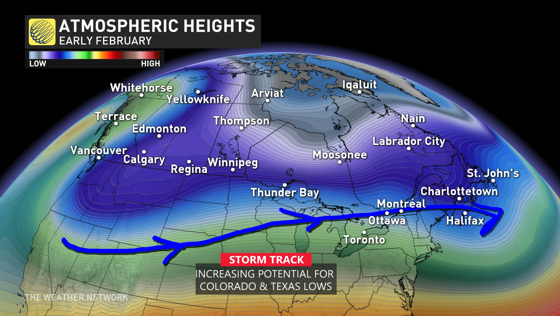 Atmospheric heights/storm track in early February