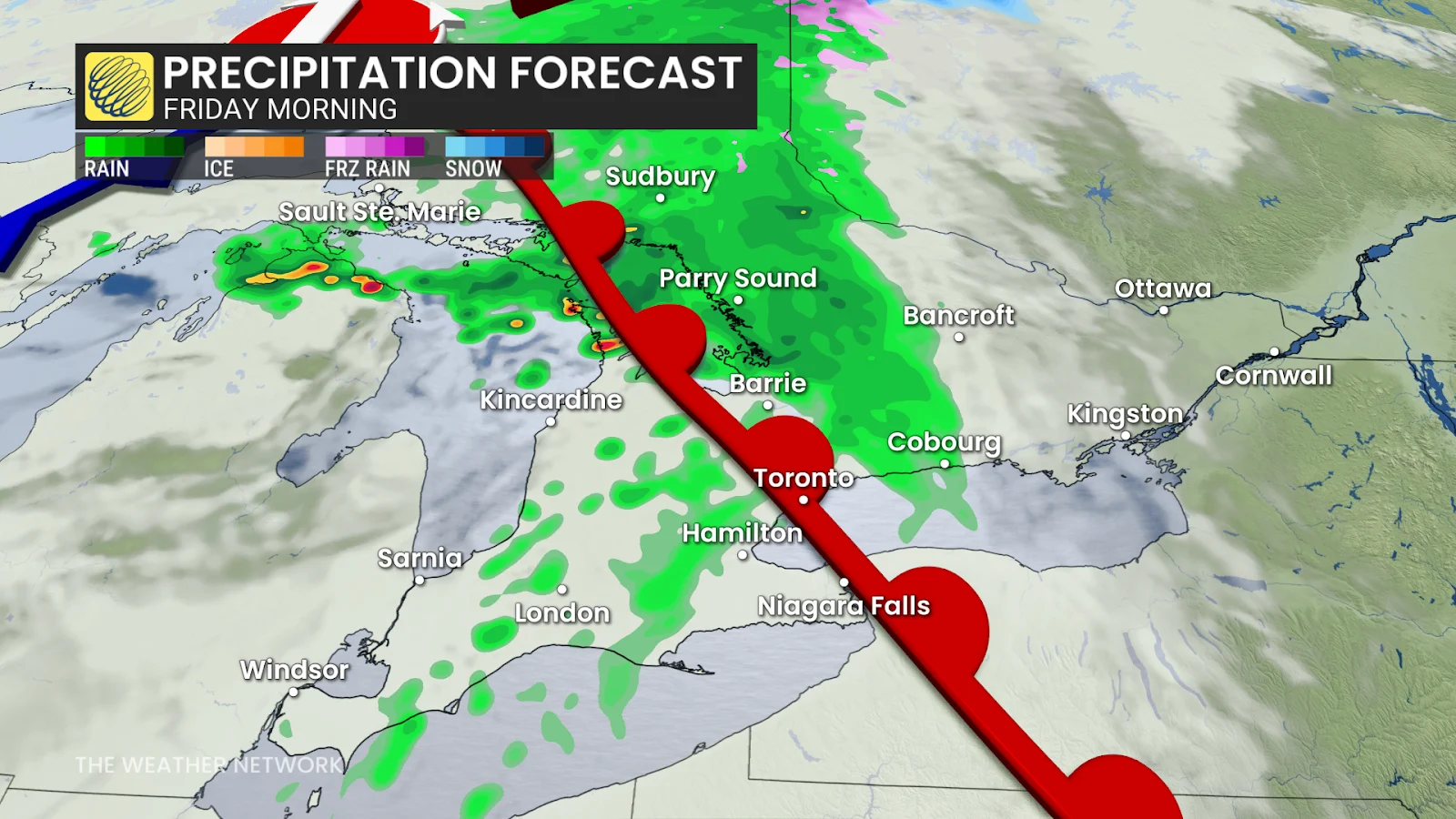 Ontario precipitation Friday morning