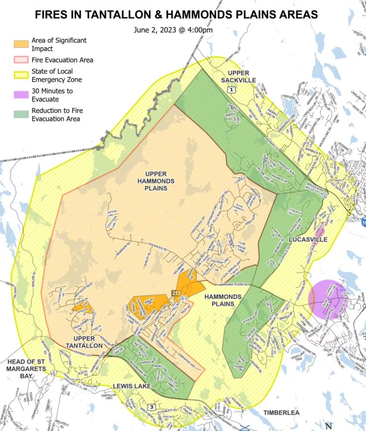 (CBC/Halifax.ca) Tantallon Hammonds Plains Evacuation Map 400pm June 2 2023