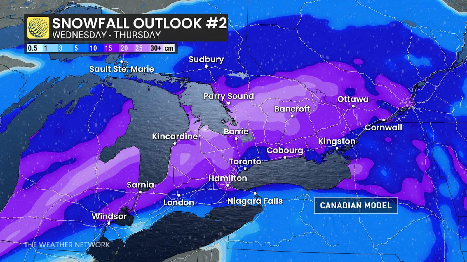 Ontario winter storm snowfall outlook #2, Canadian model - Feb. 10, 2025