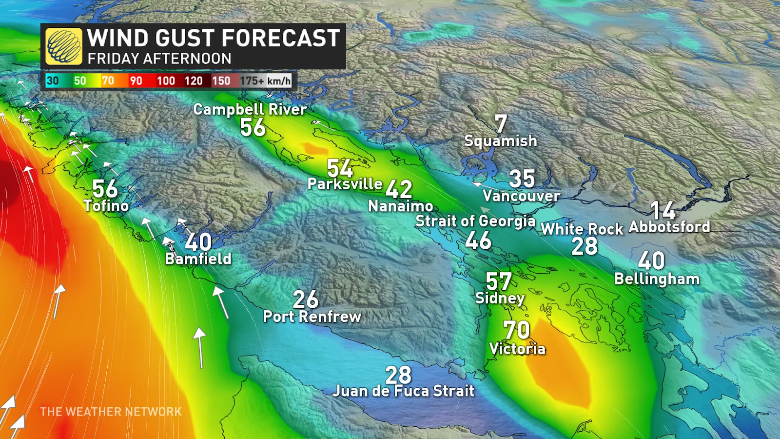 Southern B.C. forecast wind gusts - Dec. 12, 2024