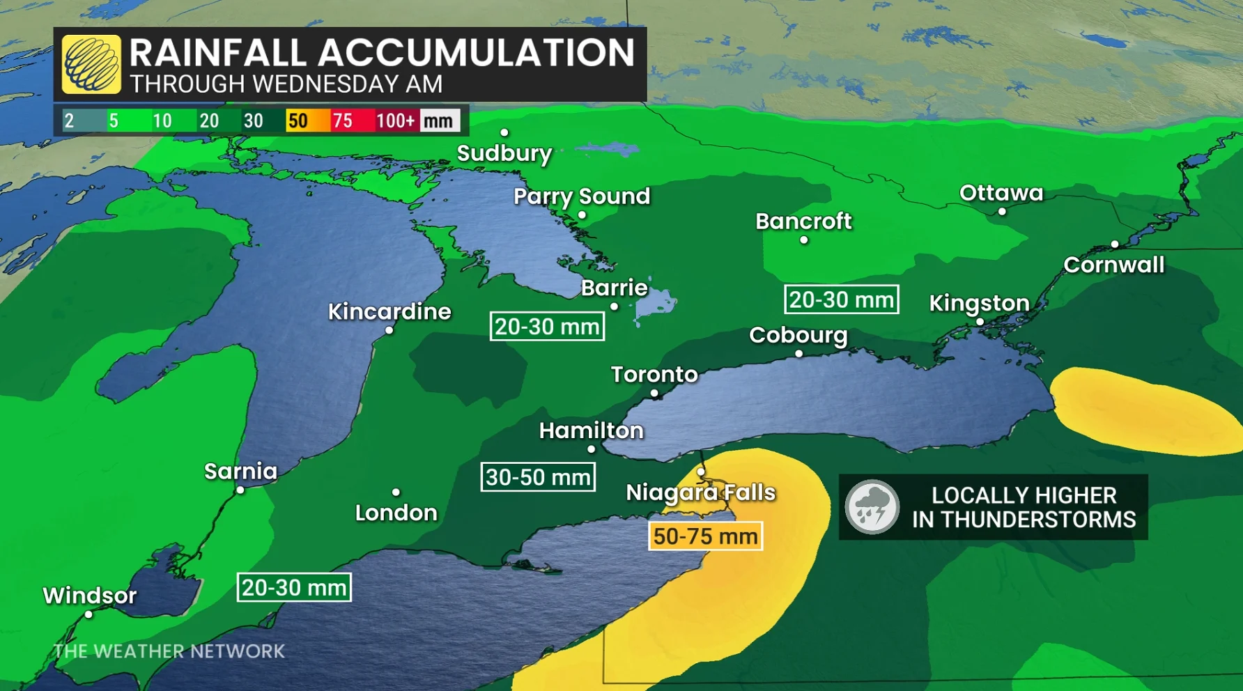 Ontario rainfall accumulation through Wednesday
