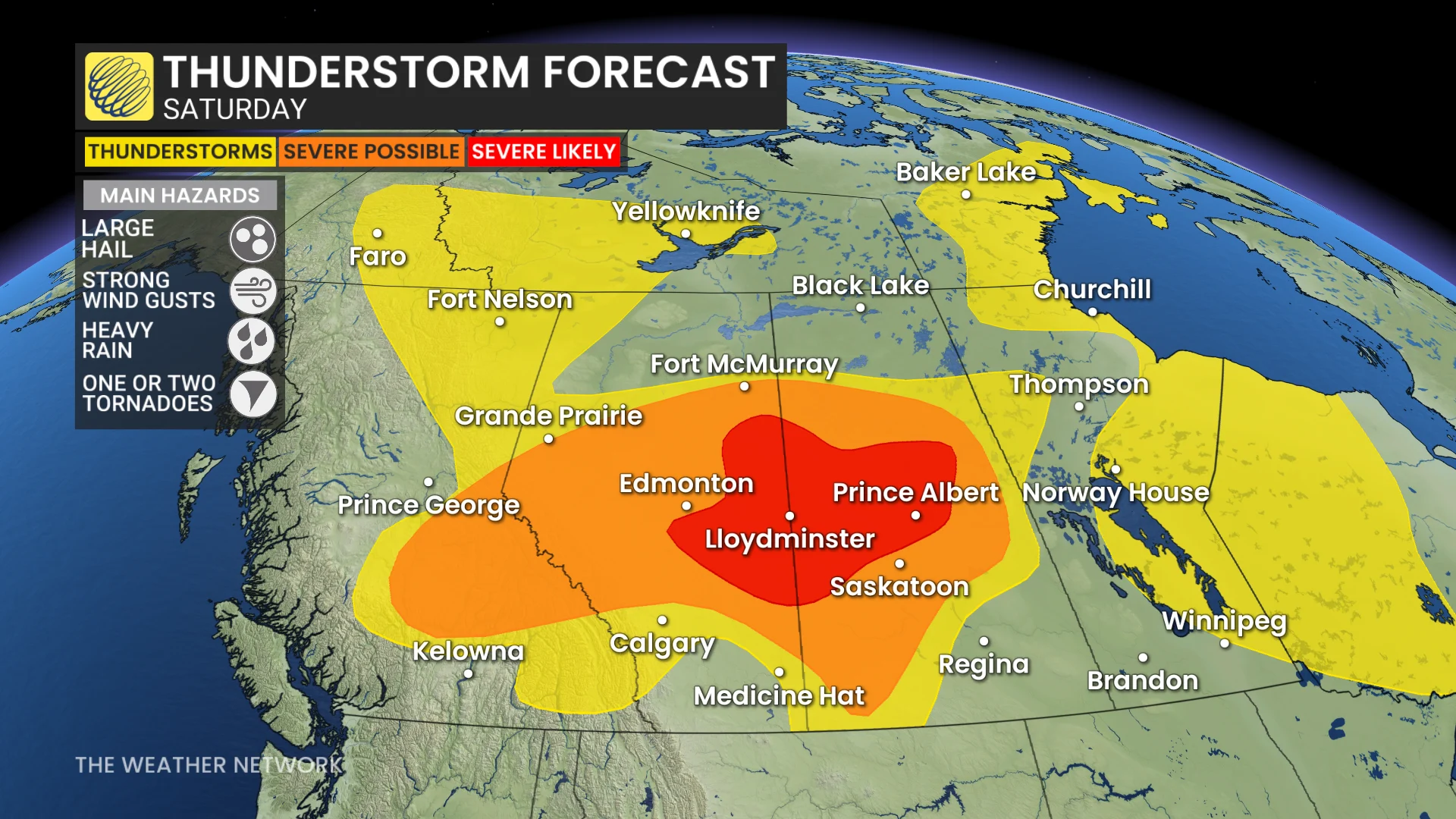 Prairies storm risk map Saturday
