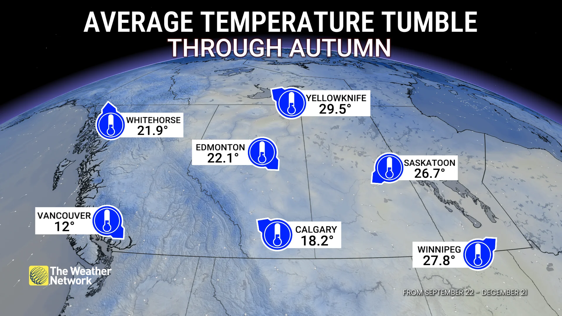 FALL EVERGREEN: Average temperature drop - West