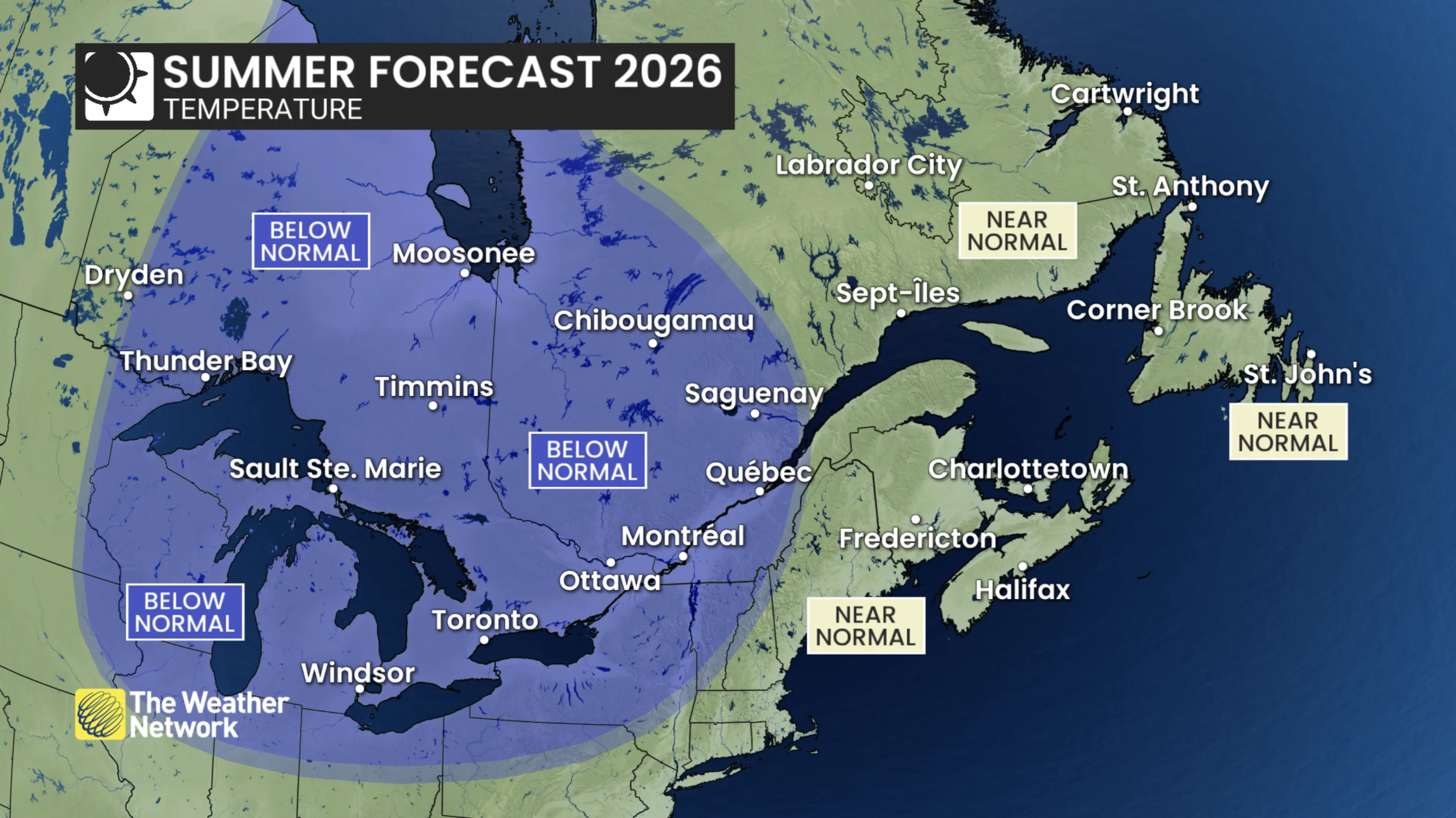 Eastern Canada Temperature Outlook for Summer