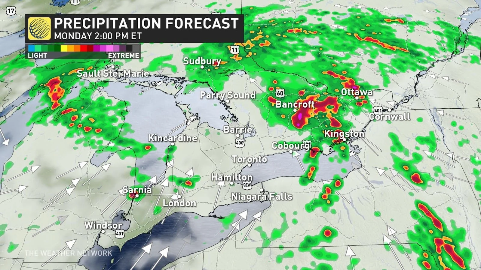 southern Ontario Monday pm precipitation forecast May 26 2024
