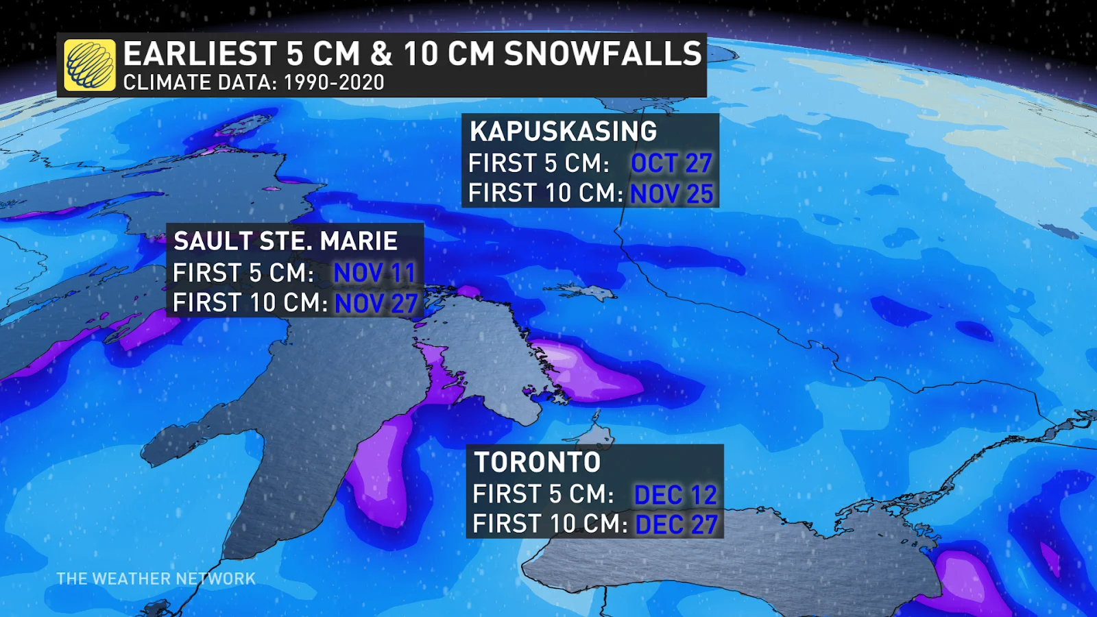 Toronto Earliest 5cm 10 cm snowfalls