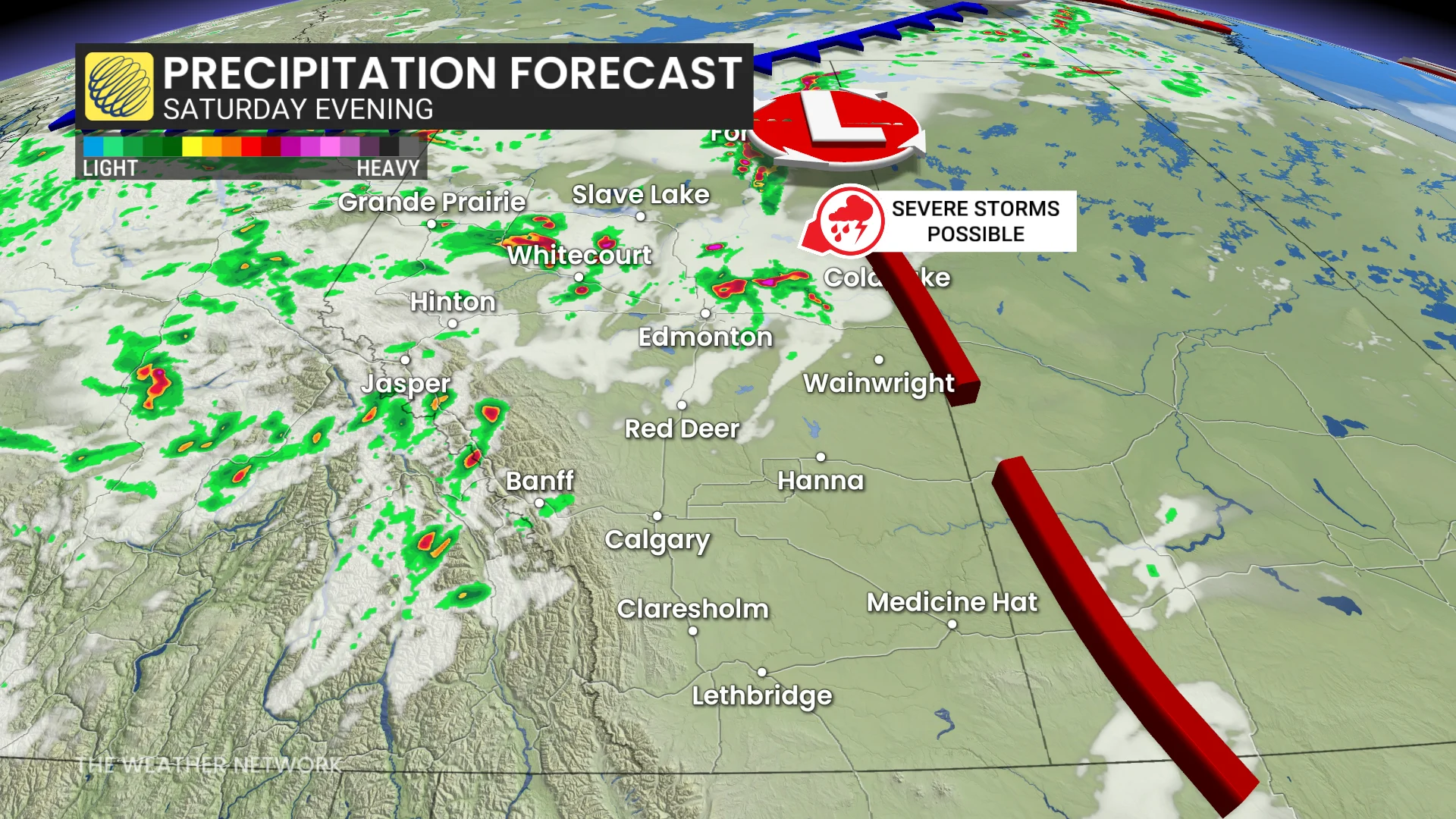 Prairies precipitation timing Saturday evening