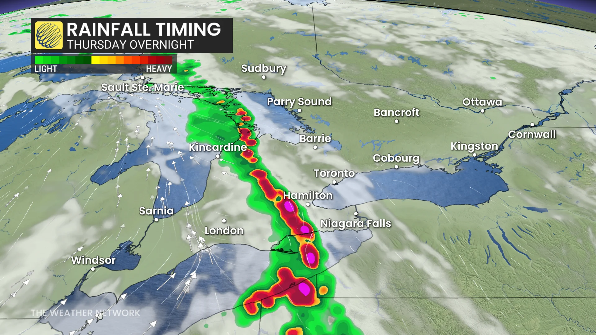 Southern Ontario Thursday overnight rainfall timing
