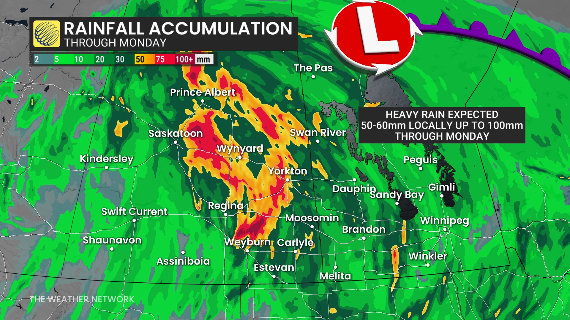 Prairies rainfall through Monday