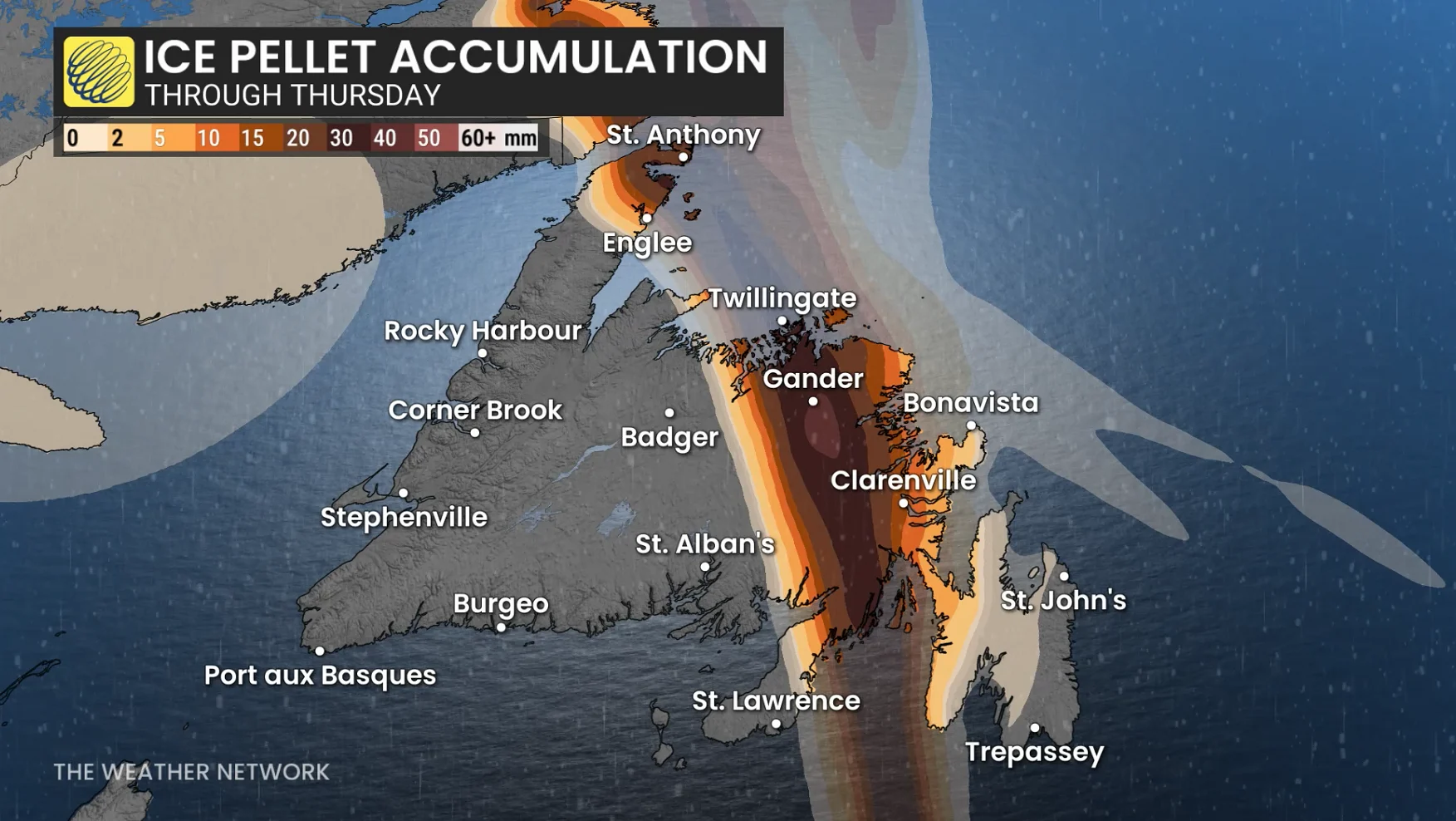 Newfoundland ice pellets through Thursday