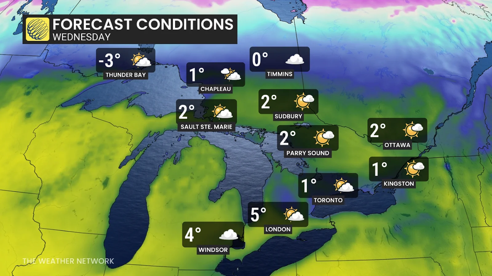 Ontario Wednesday forecast temperatures - Feb. 28, 2026