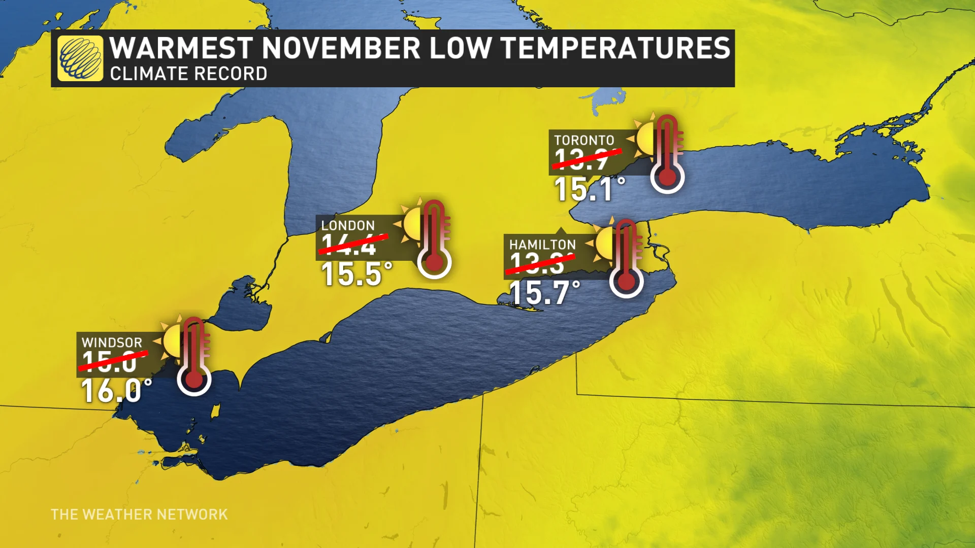 Warmest Low Temperatures Overnight November 5 Ontario