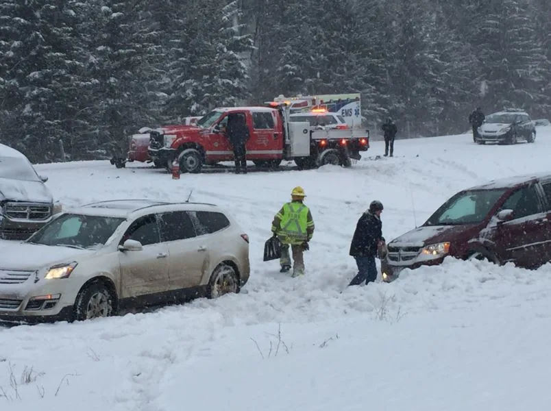 Dozens of crashes shut down Trans-Canada Highway in Alberta