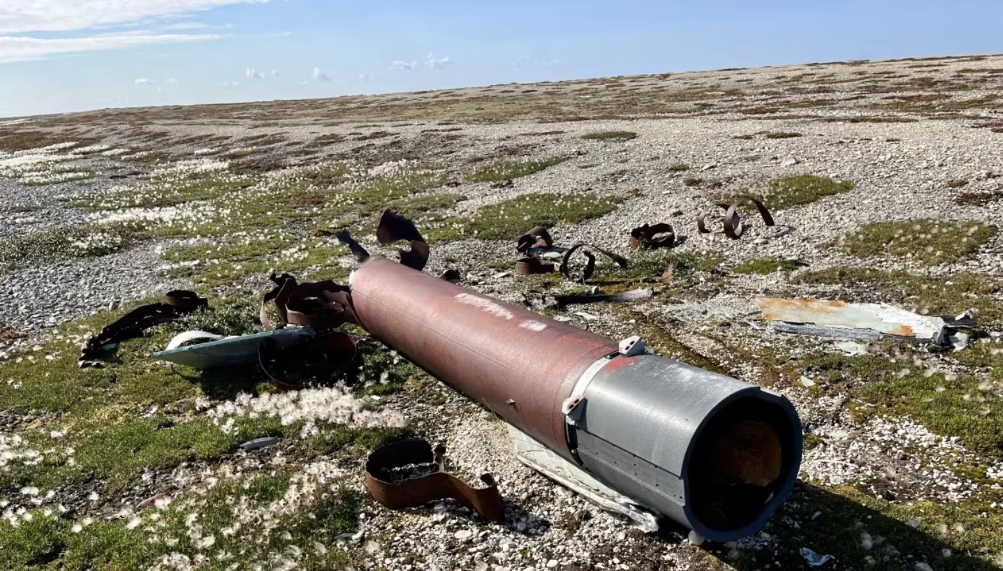 CBC: The remains of a rocket fired from the now-defunct Churchill Rocket Range lies on the tundra within Wapusk National Park. Rocket debris is the only garbage in the otherwise pristine landscape along the coast of Hudson Bay. (Bartley Kives/CBC)