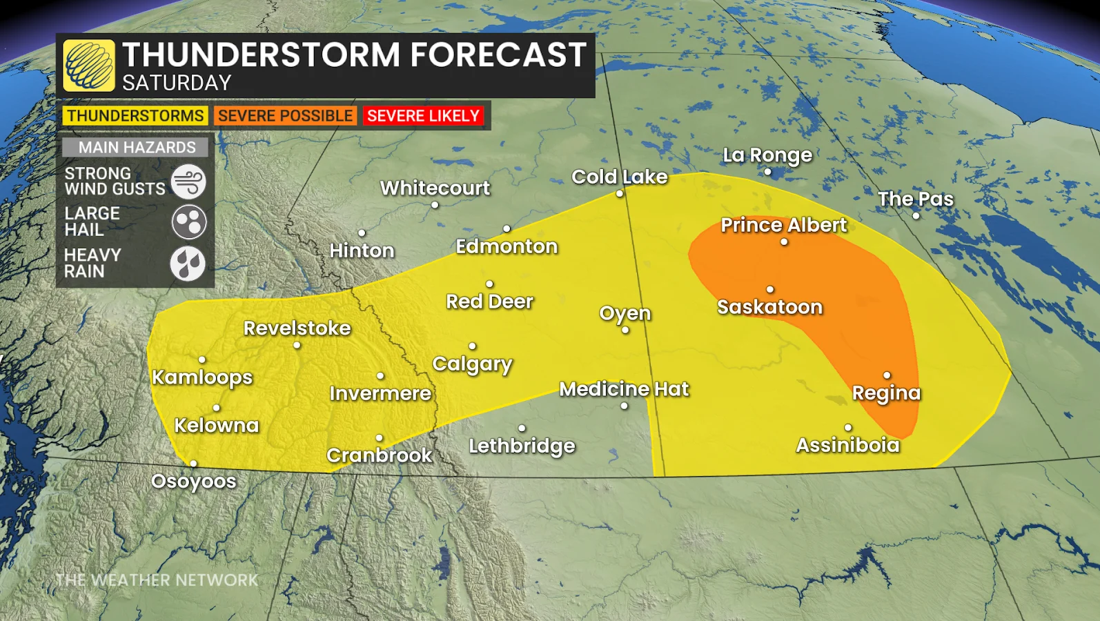 Saturday, Prairies, Storm, Thunder, Forecast. BC, Saskatchewan, June 13, 2025. (The Weather Network/Rachel Modestino)