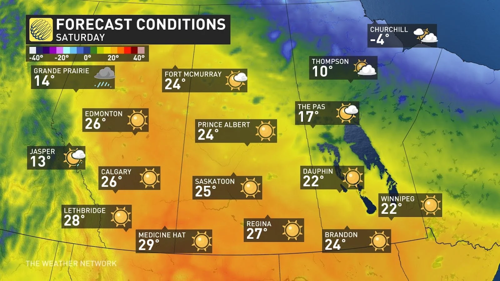 Prairies Saturday forecast conditions and temperatures - April 28, 2025
