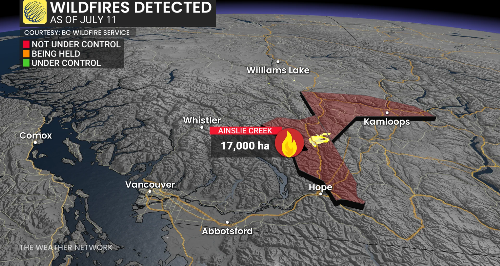 B.C. wildfires as of July 11, 2026