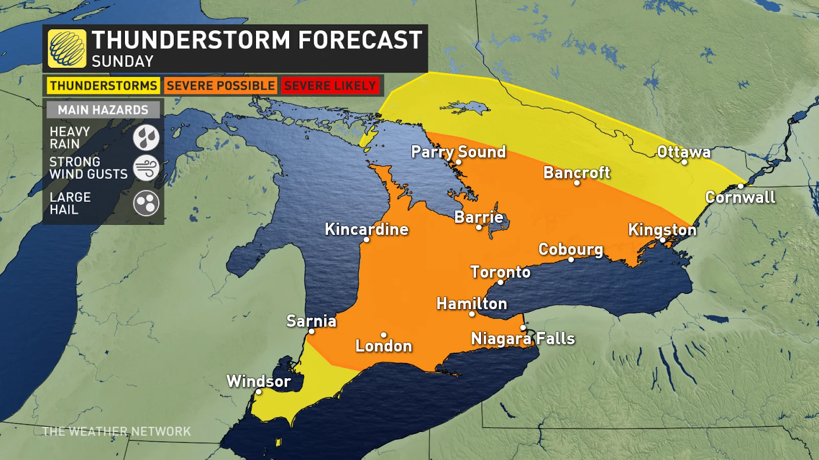 Ontario thunderstorm risk Sunday