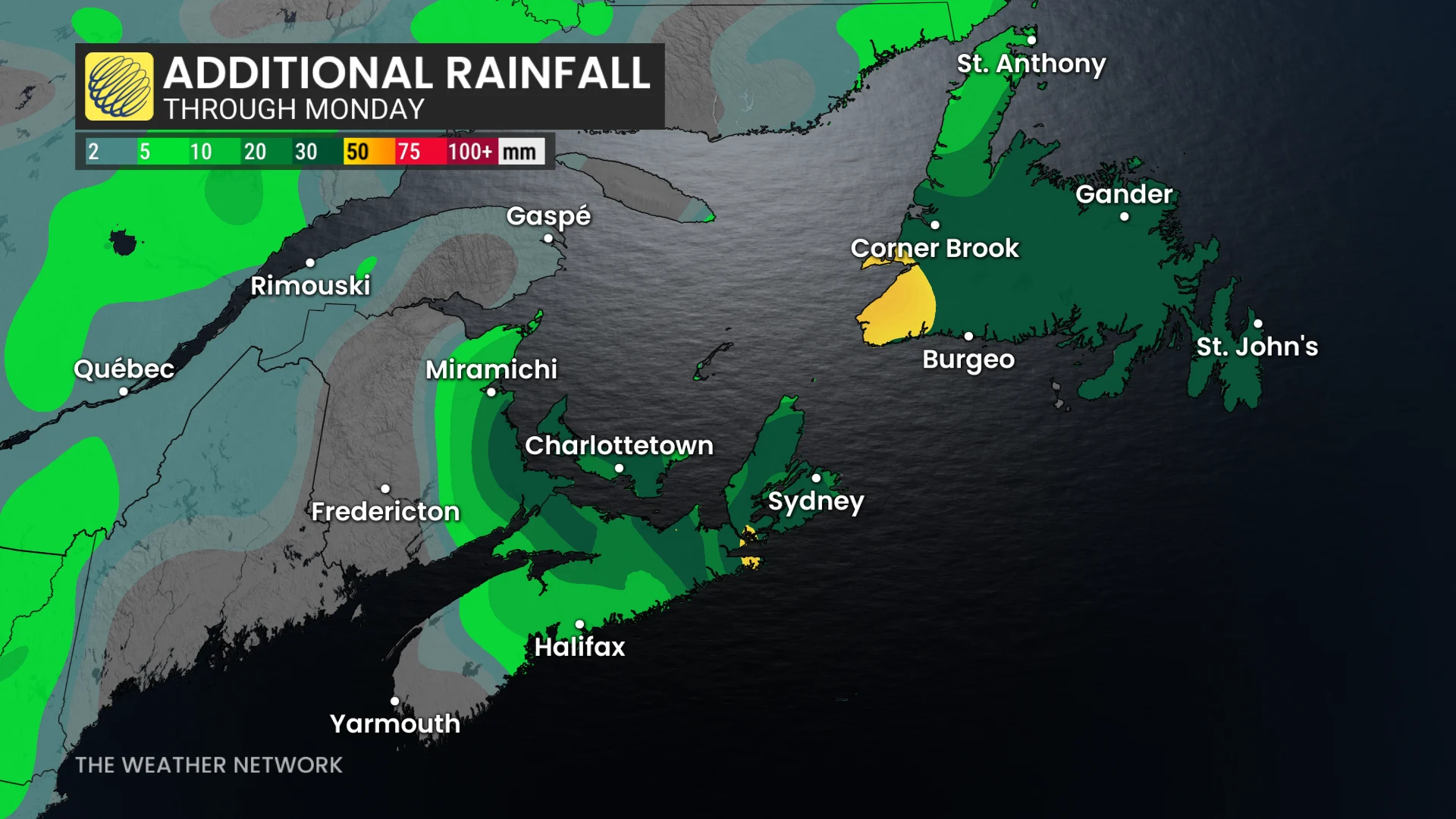 Atlantic Canada Rainfall Through Monday