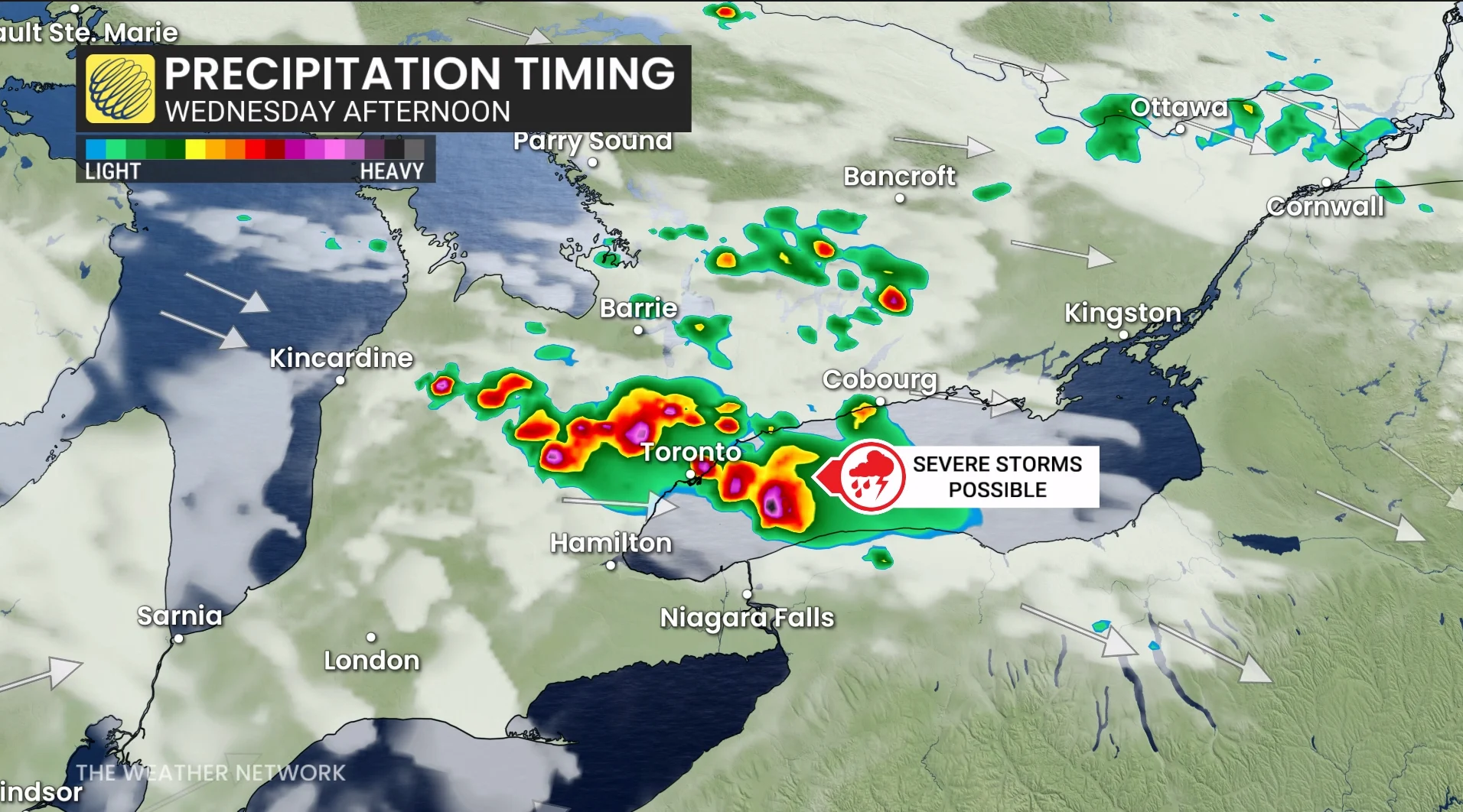 Ontario precipitation timing Wednesday afternoon