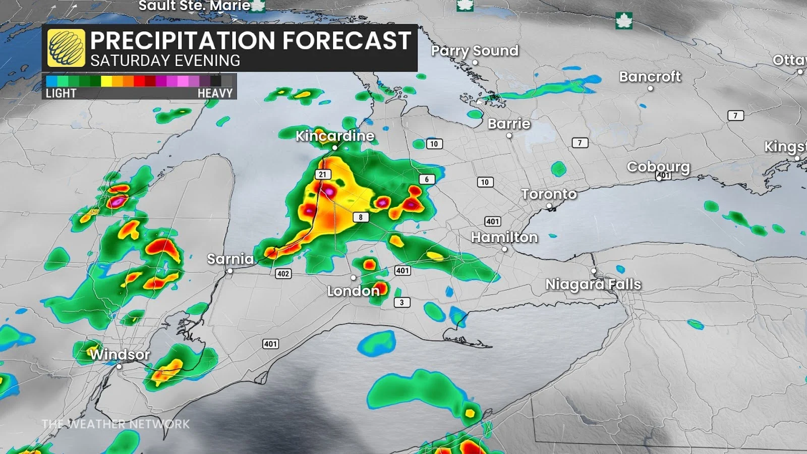 Southern Ontario Saturday evening forecast storms and precipitation- July 26, 2025