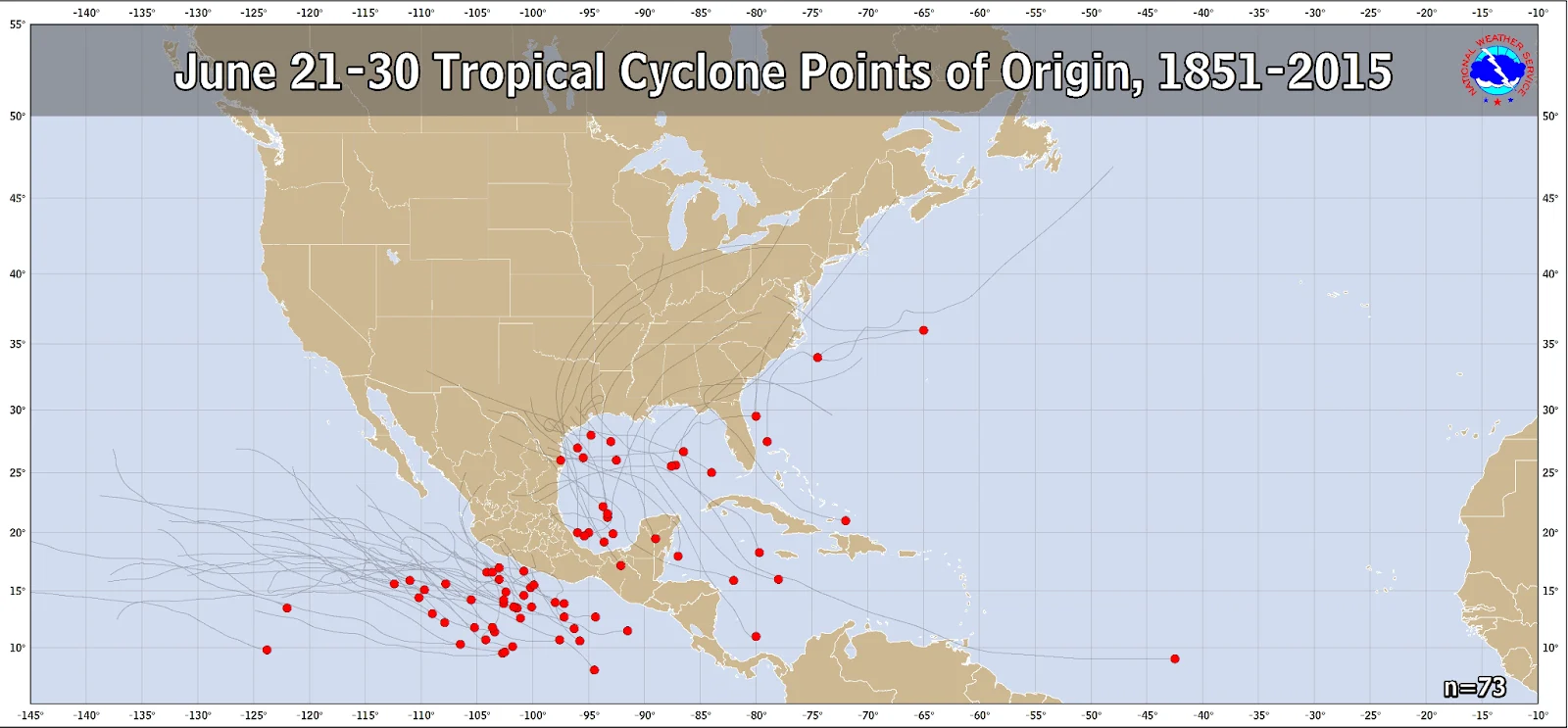 June 21-30 cyclones point of origin (Courtesy: NWS)