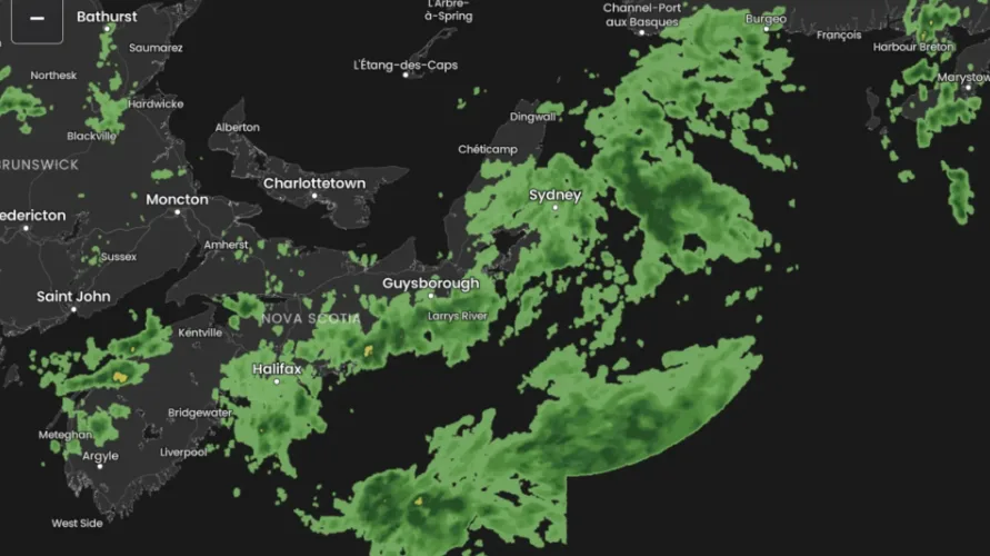 The Weather Network - Radar map displaying rain movements in Nova Scotia