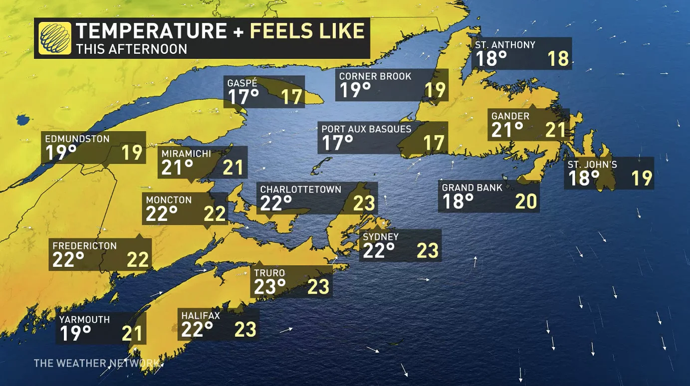 Atlantic Canada Sunday temperatures